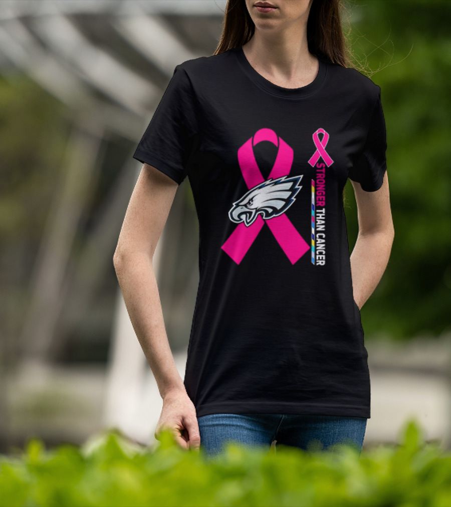 Philadelphia Eagles Breast Cancer Awareness Stronger Than Cancer Ribbon T-Shirt