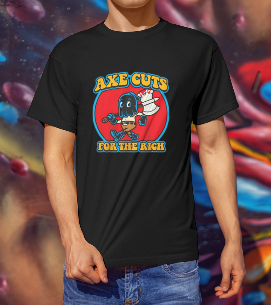 Axe Cuts For The Rich Cartoon Character With Mask And Bloody Axe T-Shirt