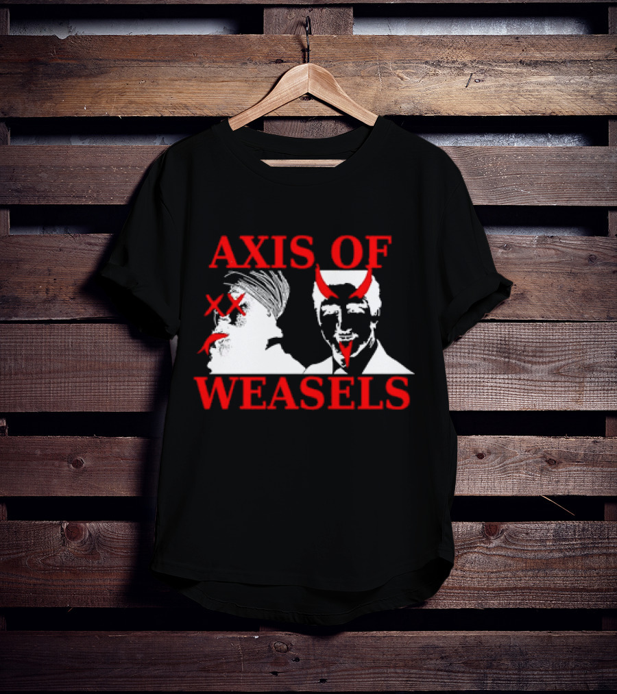Axis Of Weasels Political Satire Parody With Two Men And Devil Horns T-Shirt