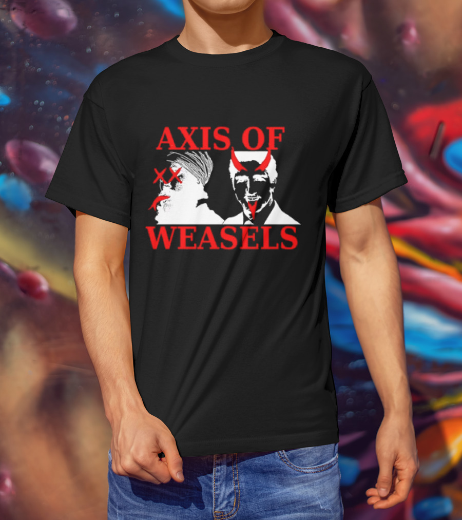 Axis Of Weasels Political Satire Parody With Two Men And Devil Horns T-Shirt