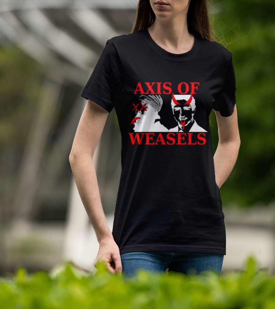 Axis Of Weasels Political Satire Parody With Two Men And Devil Horns T-Shirt