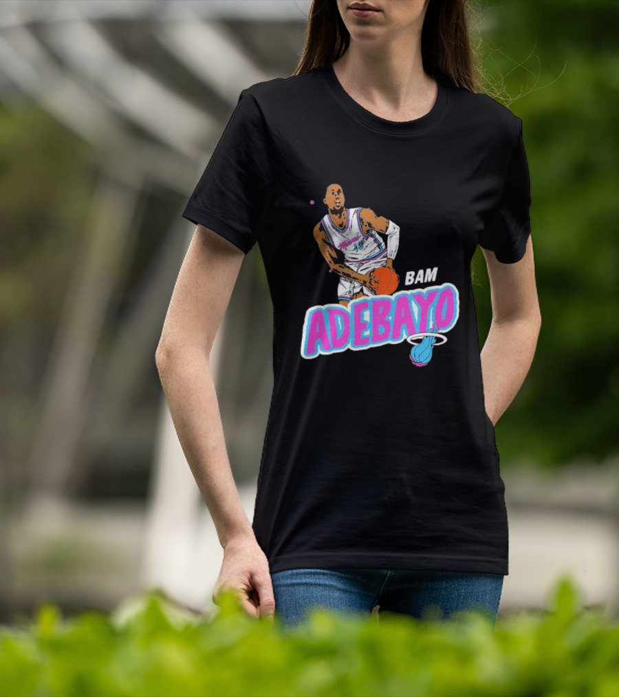 Bam Adebayo Miami Heat Retro Style Caricature With Basketball T-Shirt