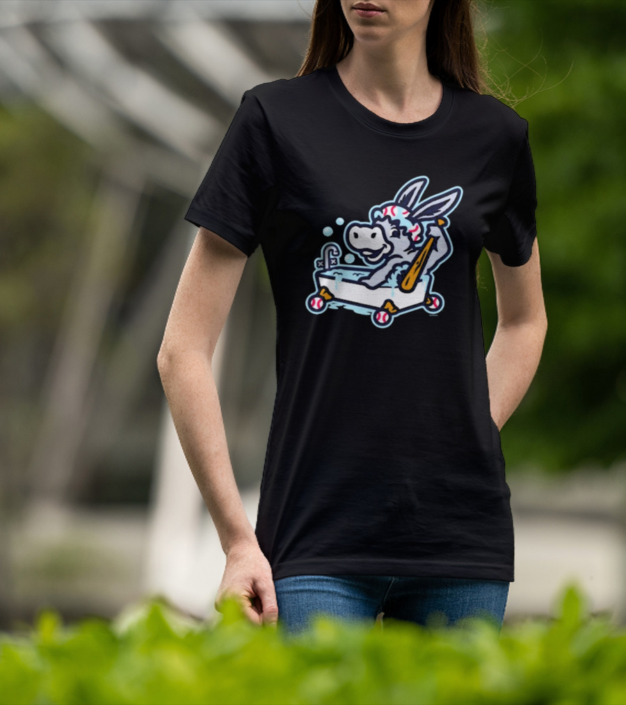 Binghamton Bathtub Donkeys Riding Bathtub Baseball Bats Binghamton Rumble Ponies T-Shirt