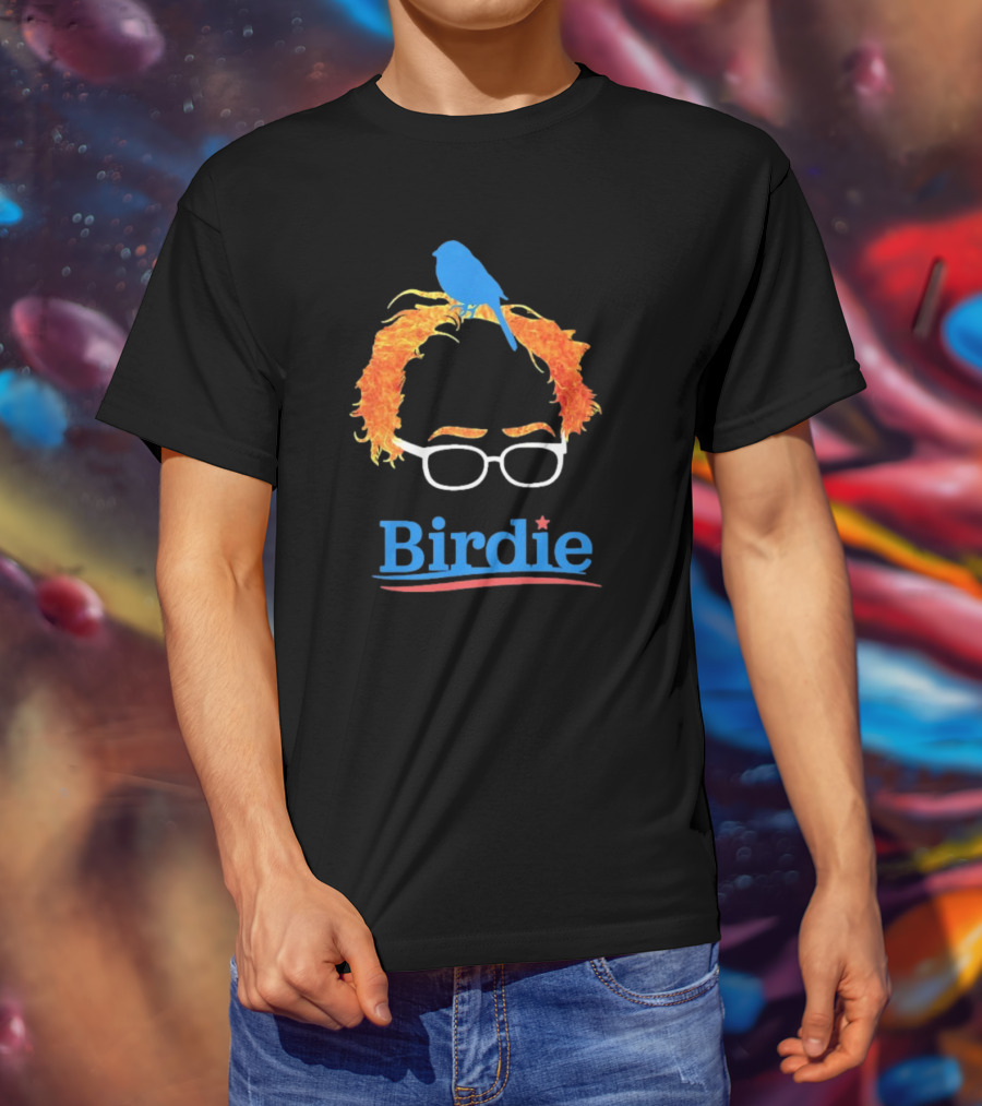 Birdie Sanders Blue Bird With Glasses And Orange Hair T-Shirt