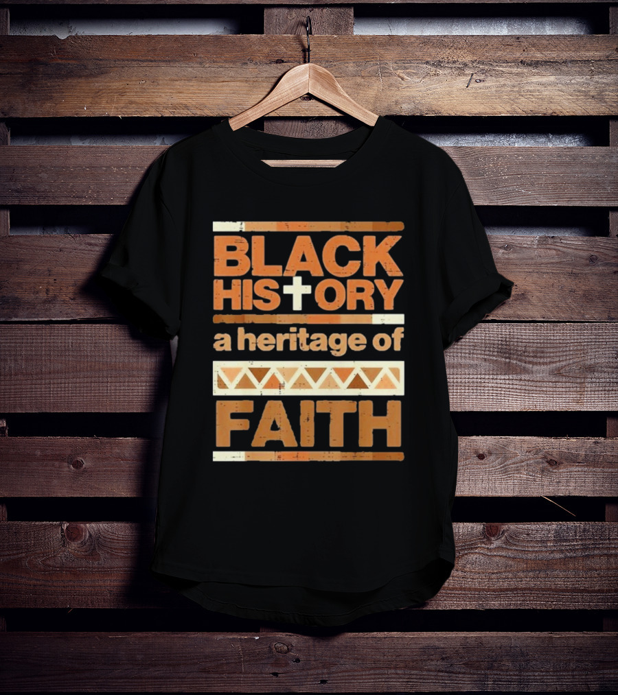 Black History Cross Heritage Of Faith African Pattern T-Shirt