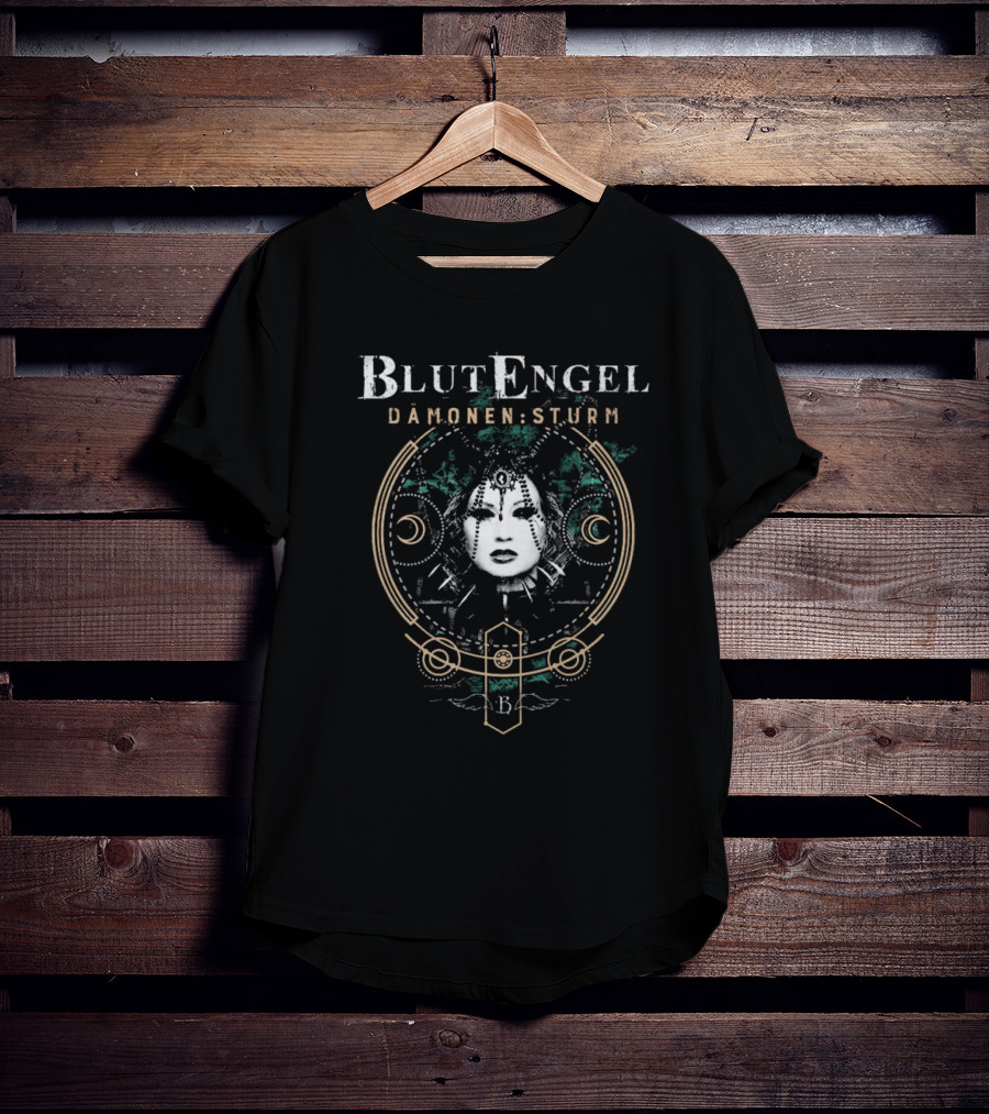 Blutengel Dämonen Sturm Crescent Symbol Gothic Face Art T-Shirt