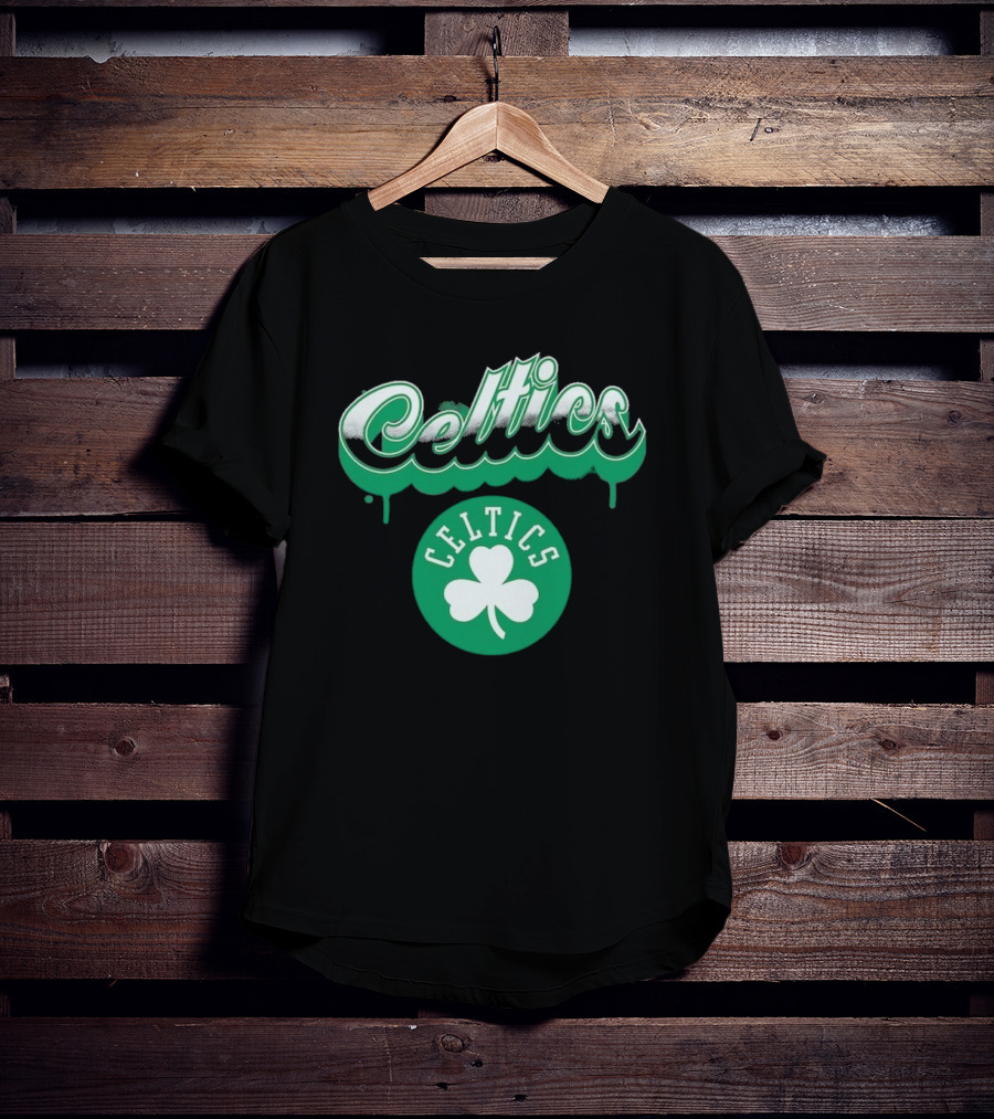 Boston Celtics Bubbly Script Green Clover Emblem T-Shirt