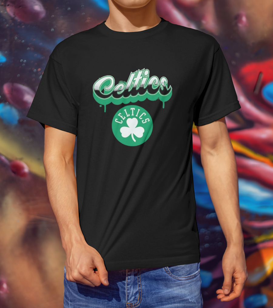 Boston Celtics Bubbly Script Green Clover Emblem T-Shirt
