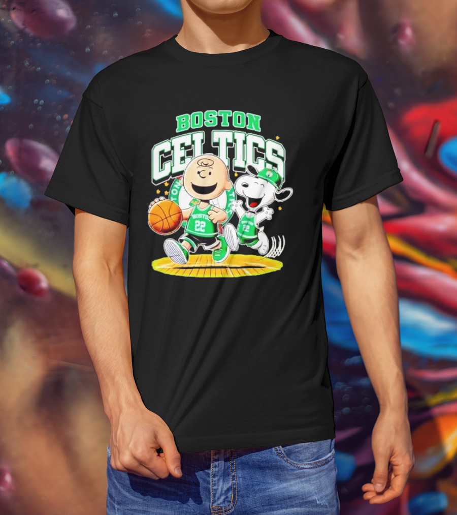 Boston Celtics Charlie Brown Snoopy Basketball Fan Fun T-Shirt