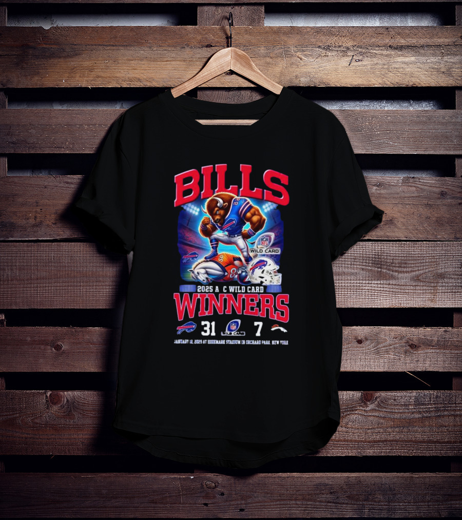 Buffalo Bills 2025 AFC Wild Card Winner Beat Denver Broncos 31-7 Mascot T-Shirt
