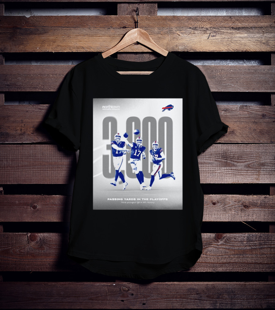 Buffalo Bills 3000 Passing Yards In The Playoffs Third-Youngest QB In NFL History T-Shirt