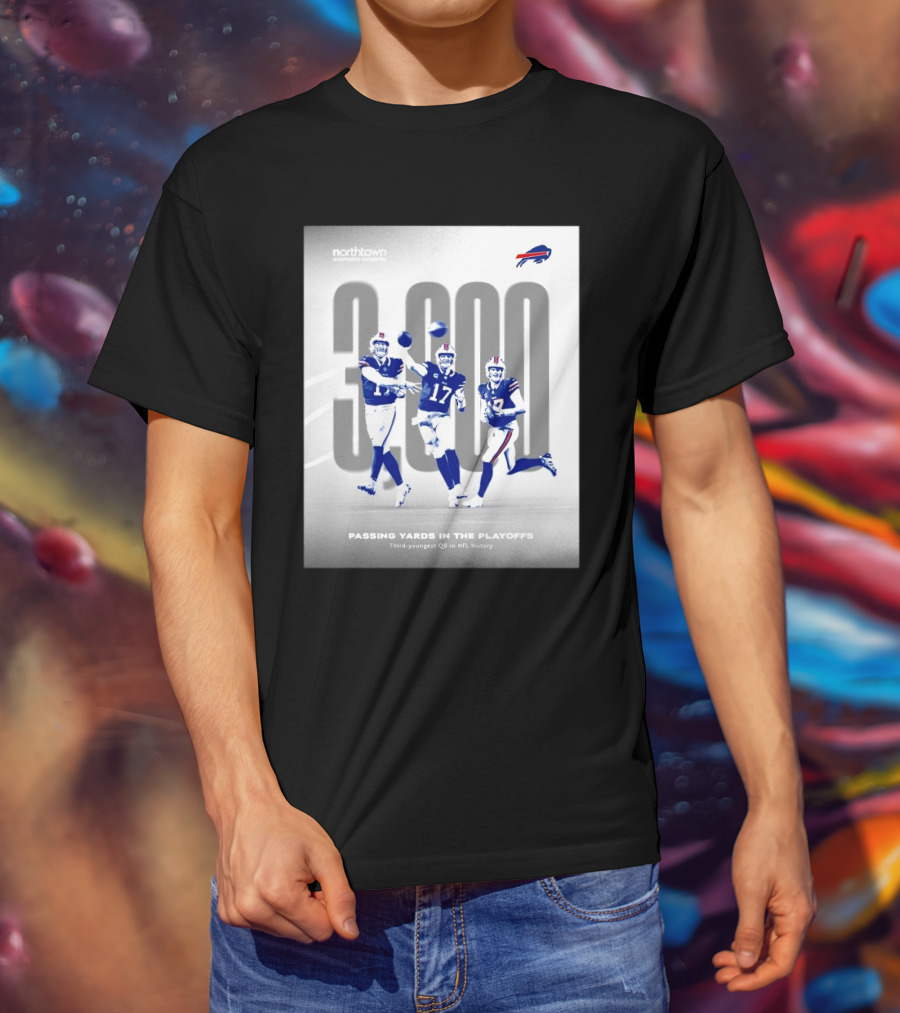 Buffalo Bills 3000 Passing Yards In The Playoffs Third-Youngest QB In NFL History T-Shirt
