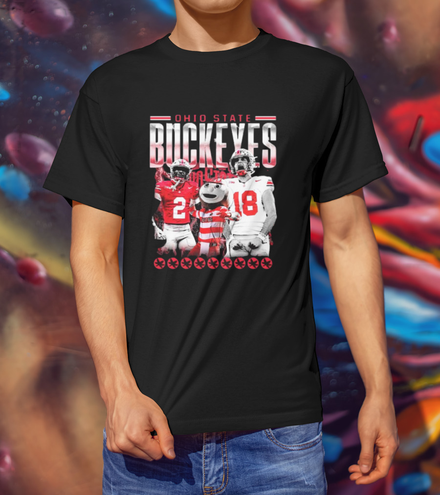 Caleb Downs X Will Howard Ohio State Buckeyes Mascot Graphic T-Shirt