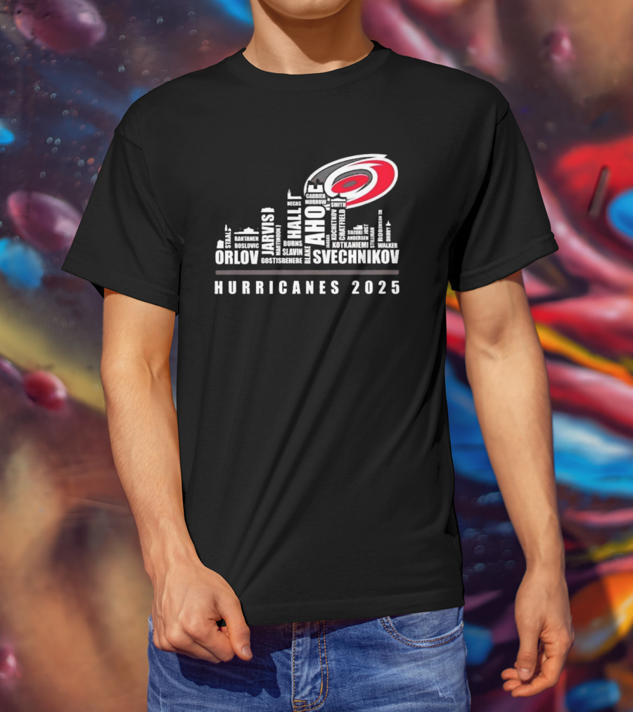 Carolina Hurricanes 2025 Players Names City Skyline T-Shirt