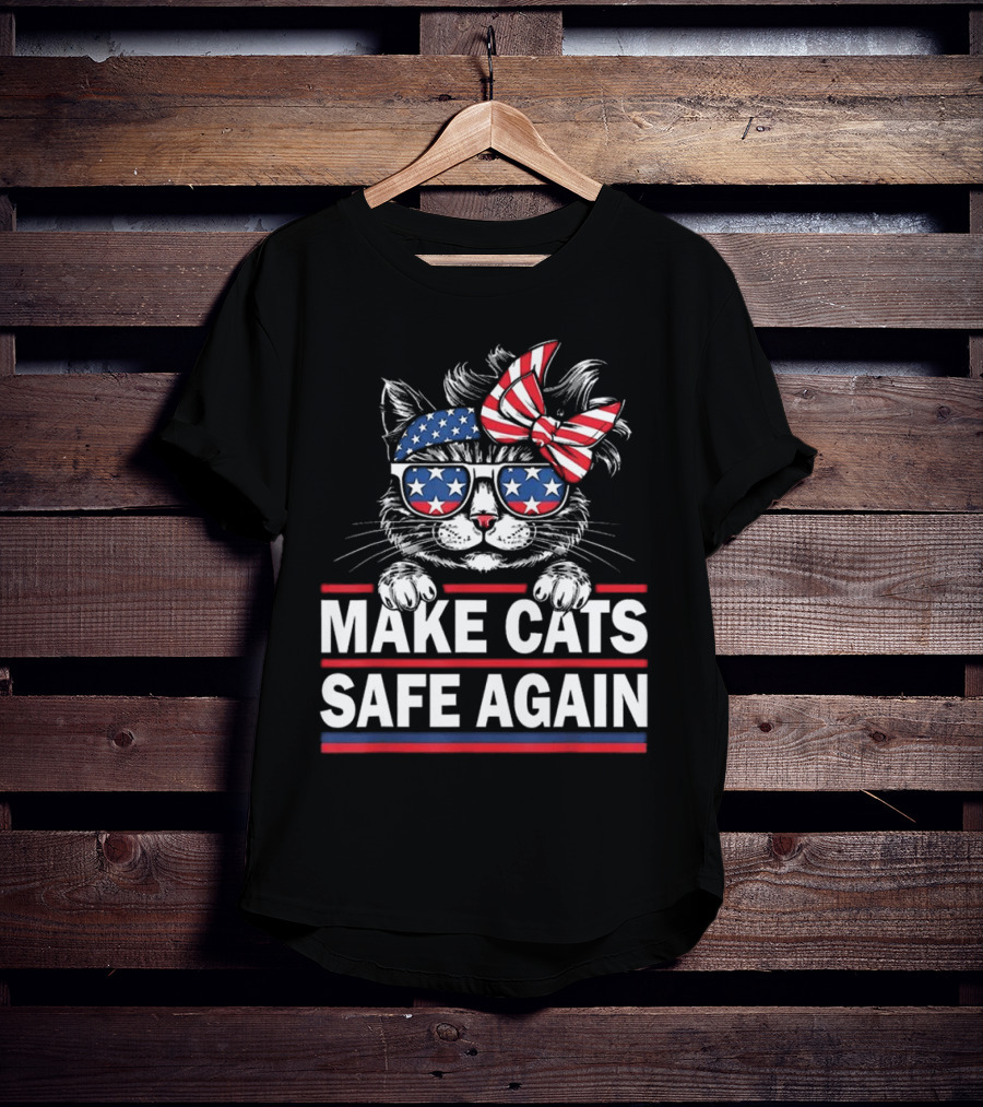 Cats Safe Again Funny Cat Lover USA Flag T-Shirt