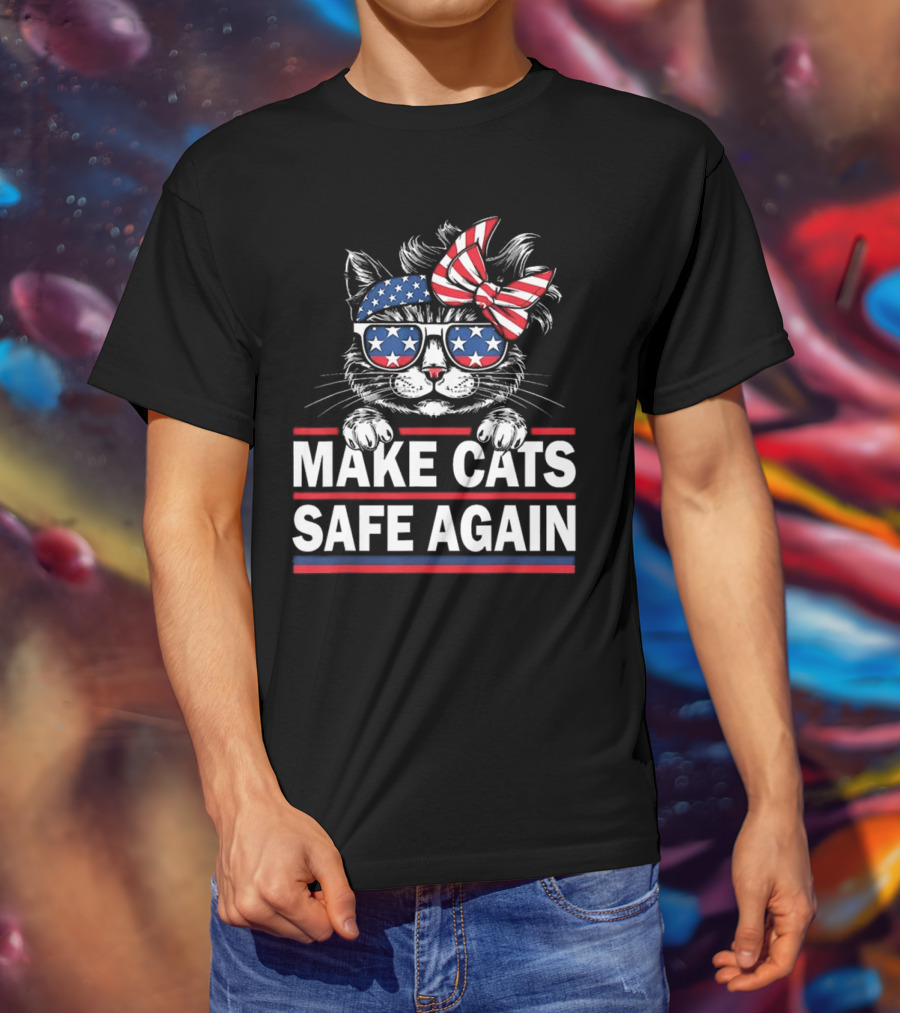 Cats Safe Again Funny Cat Lover USA Flag T-Shirt