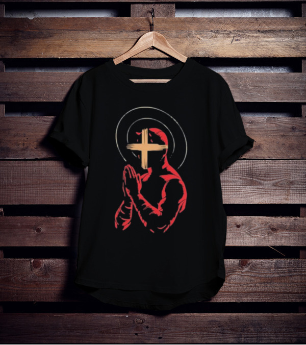 Red Praying Figure With Halo And Cross Conviction T-Shirt