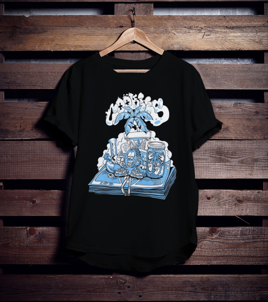 Cookiessf Laid Back Smoking Character With Money And Marijuana Elements T-Shirt