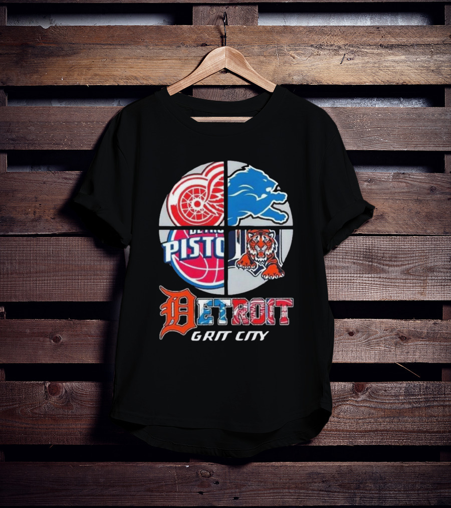 Detroit Grit City Red Wings Lions Tigers And Pistons Logo 2025 T-Shirt