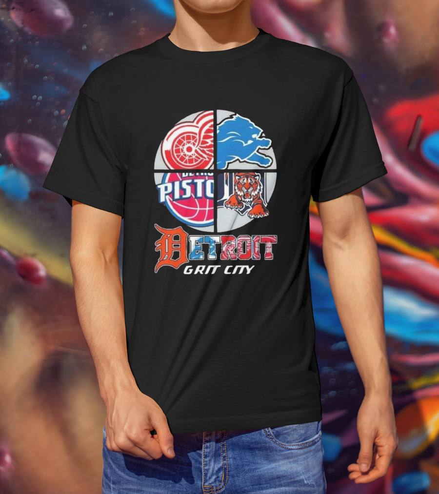 Detroit Grit City Red Wings Lions Tigers And Pistons Logo 2025 T-Shirt