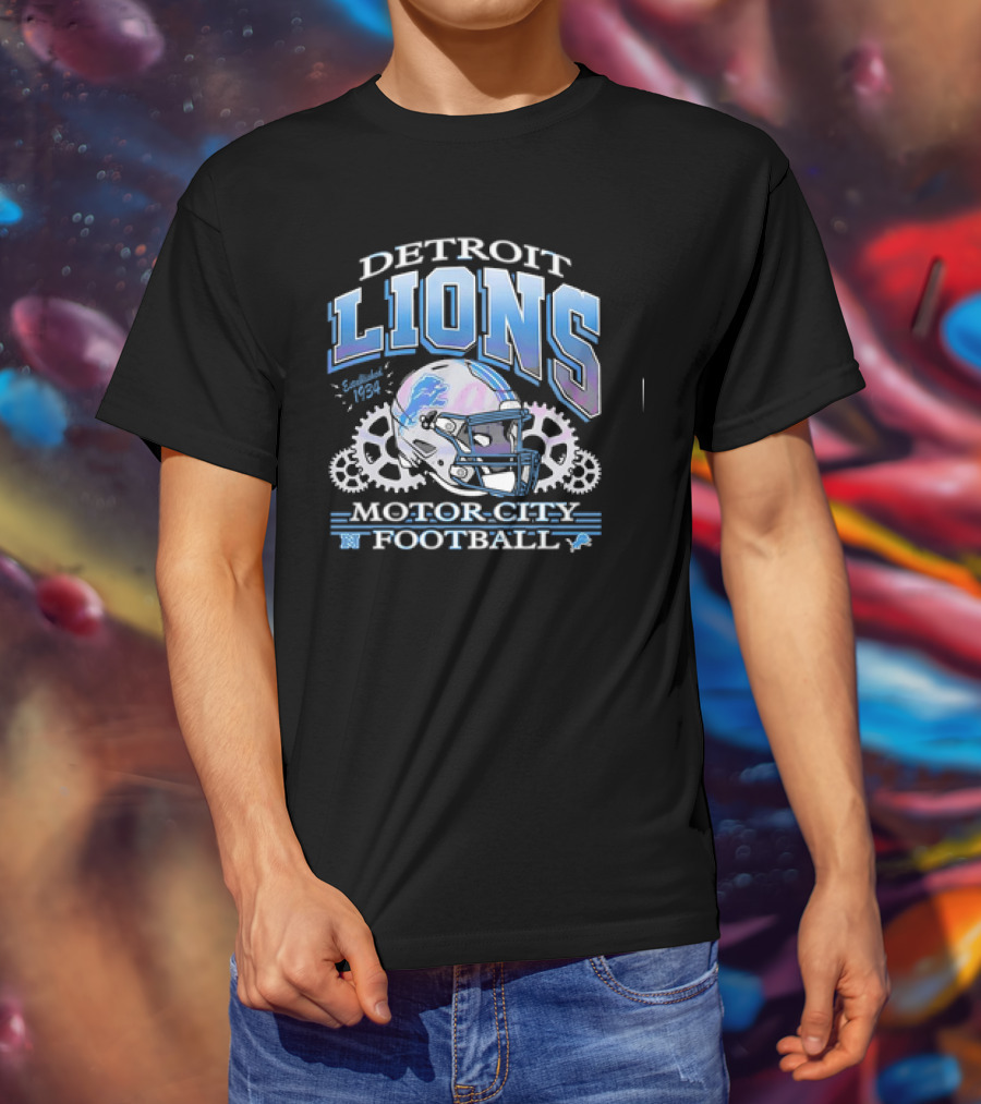 Detroit Lions Motor City Football Helmet Vintage Logo T-Shirt