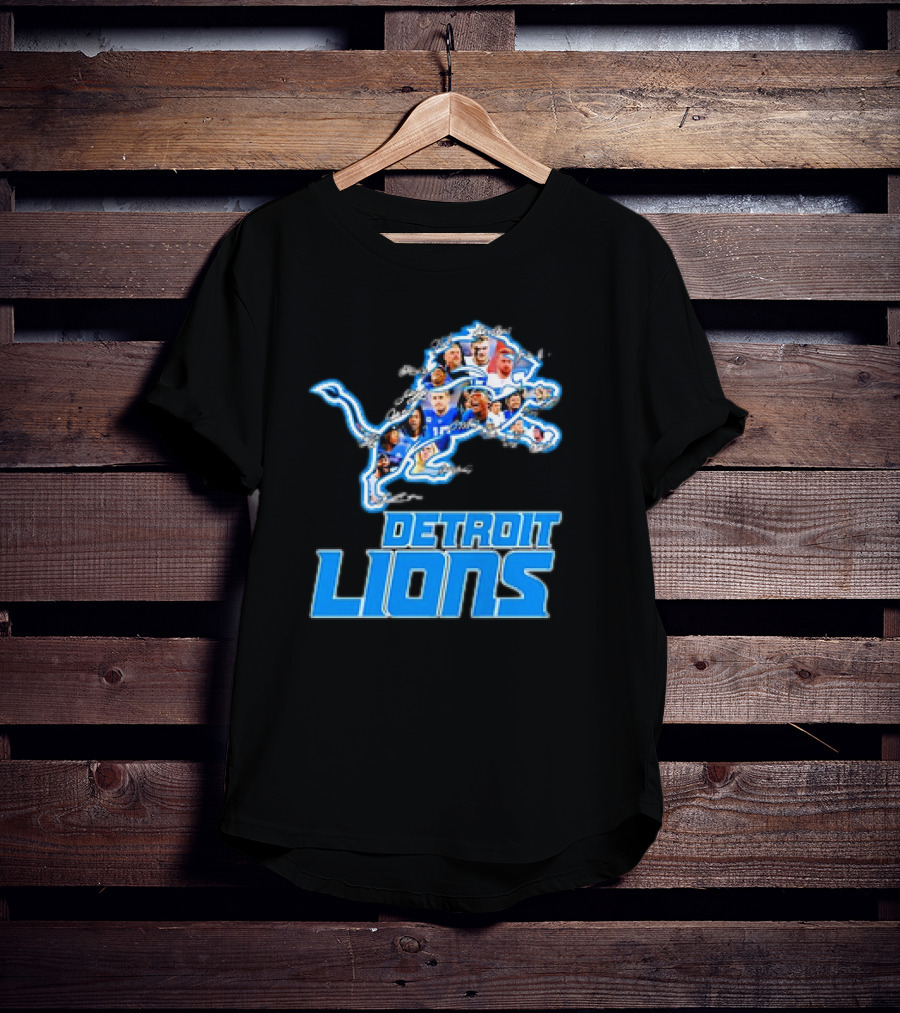 Detroit Lions Photos Coach Dan Campbell And Players Signatures T-Shirt