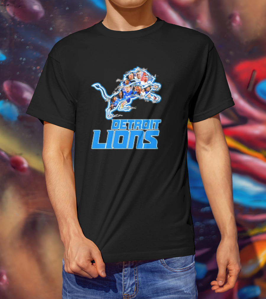 Detroit Lions Photos Coach Dan Campbell And Players Signatures T-Shirt
