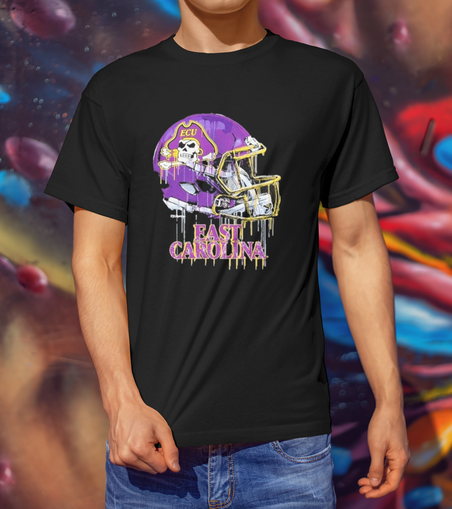 ECU Pirates Dripping Football Helmet T-Shirt