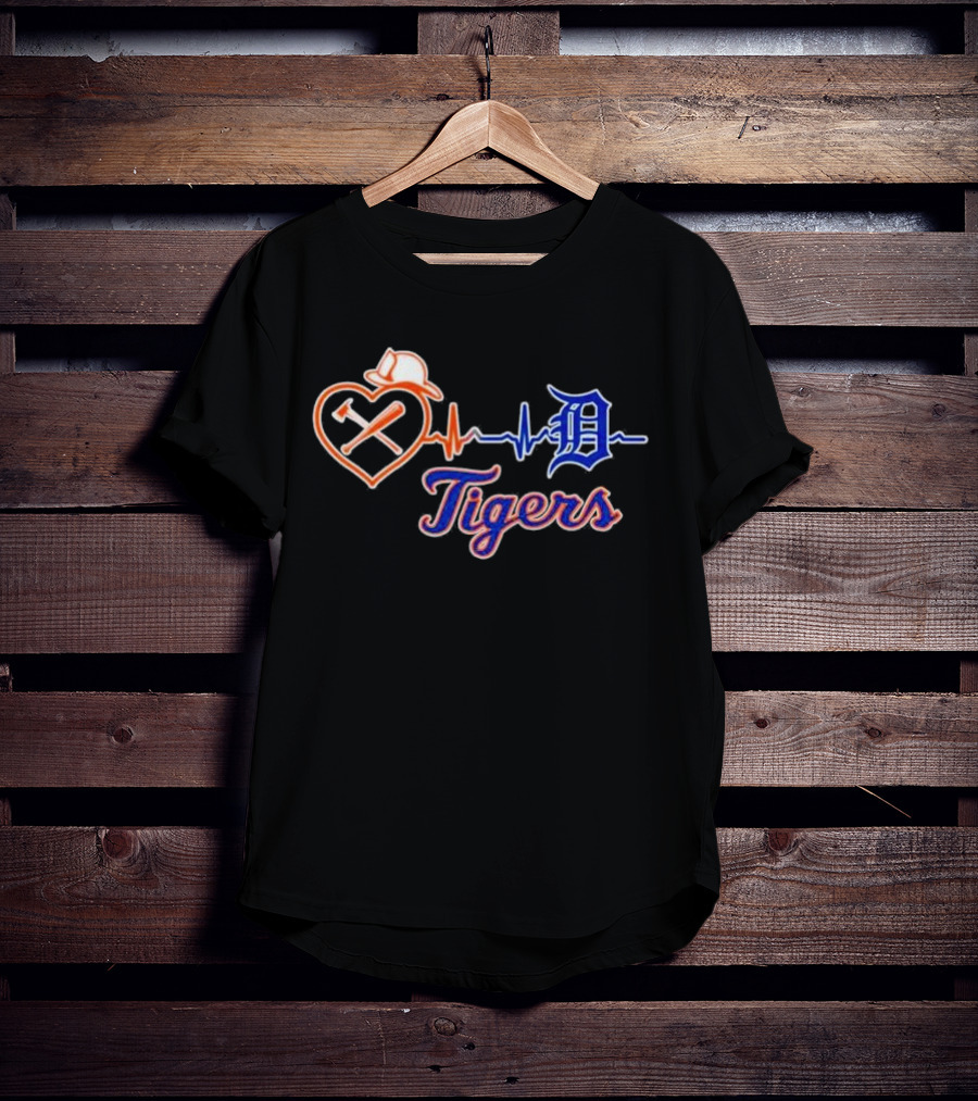 Firefighter Detroit Tigers Heartbeat T-Shirt