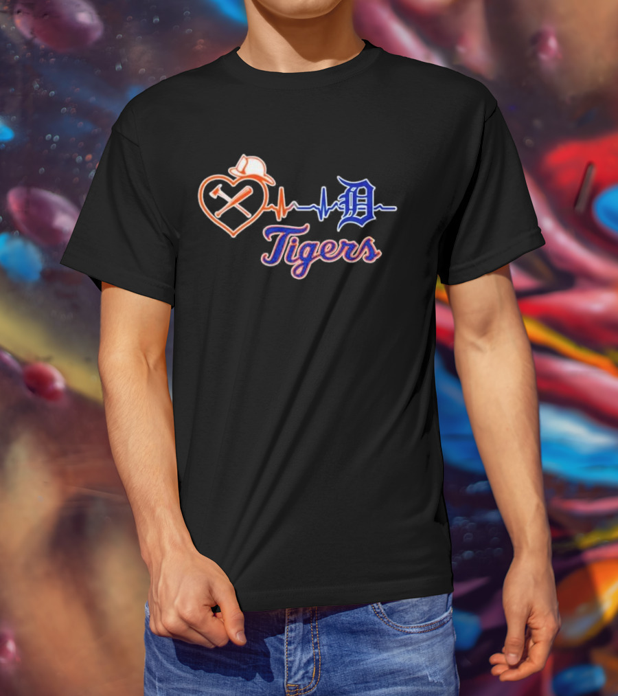 Firefighter Detroit Tigers Heartbeat T-Shirt