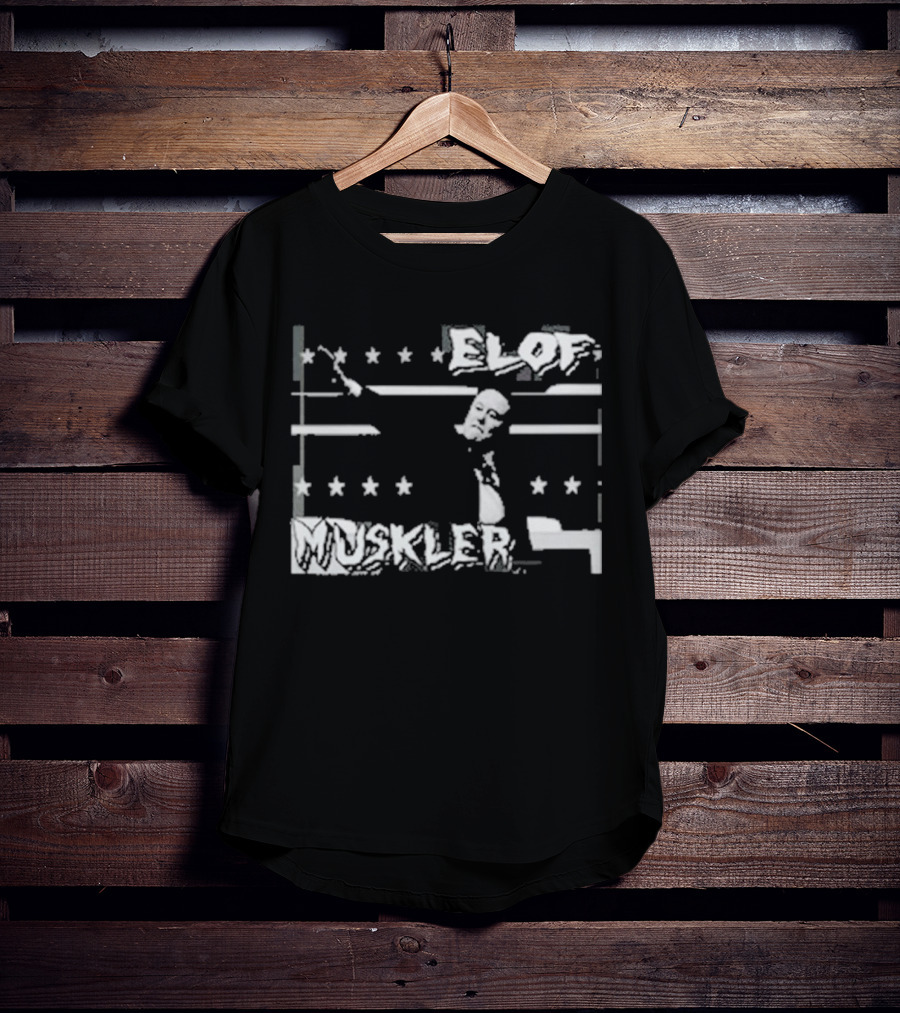 Elof Muskler Bold Star Pattern With Strongman Silhouette T-Shirt