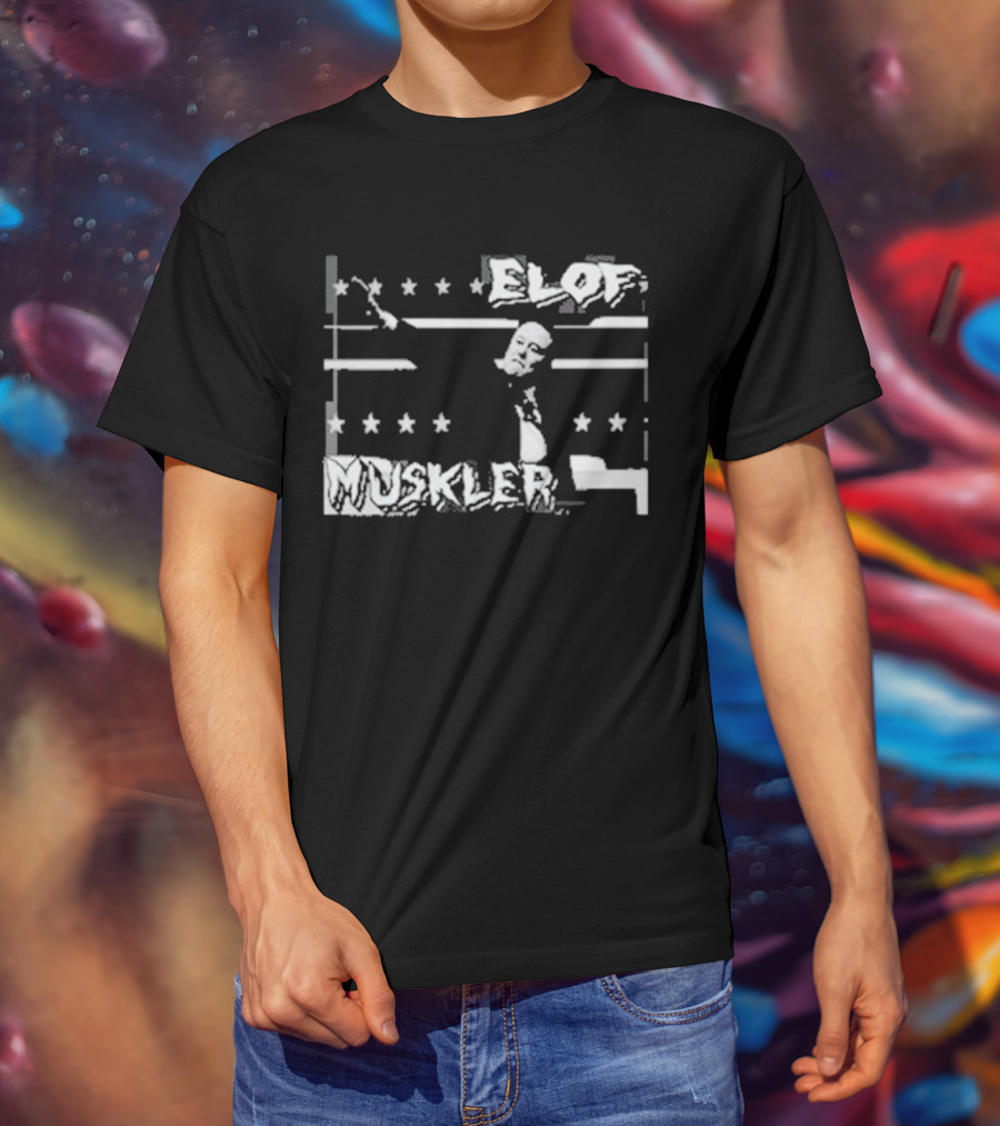 Elof Muskler Bold Star Pattern With Strongman Silhouette T-Shirt