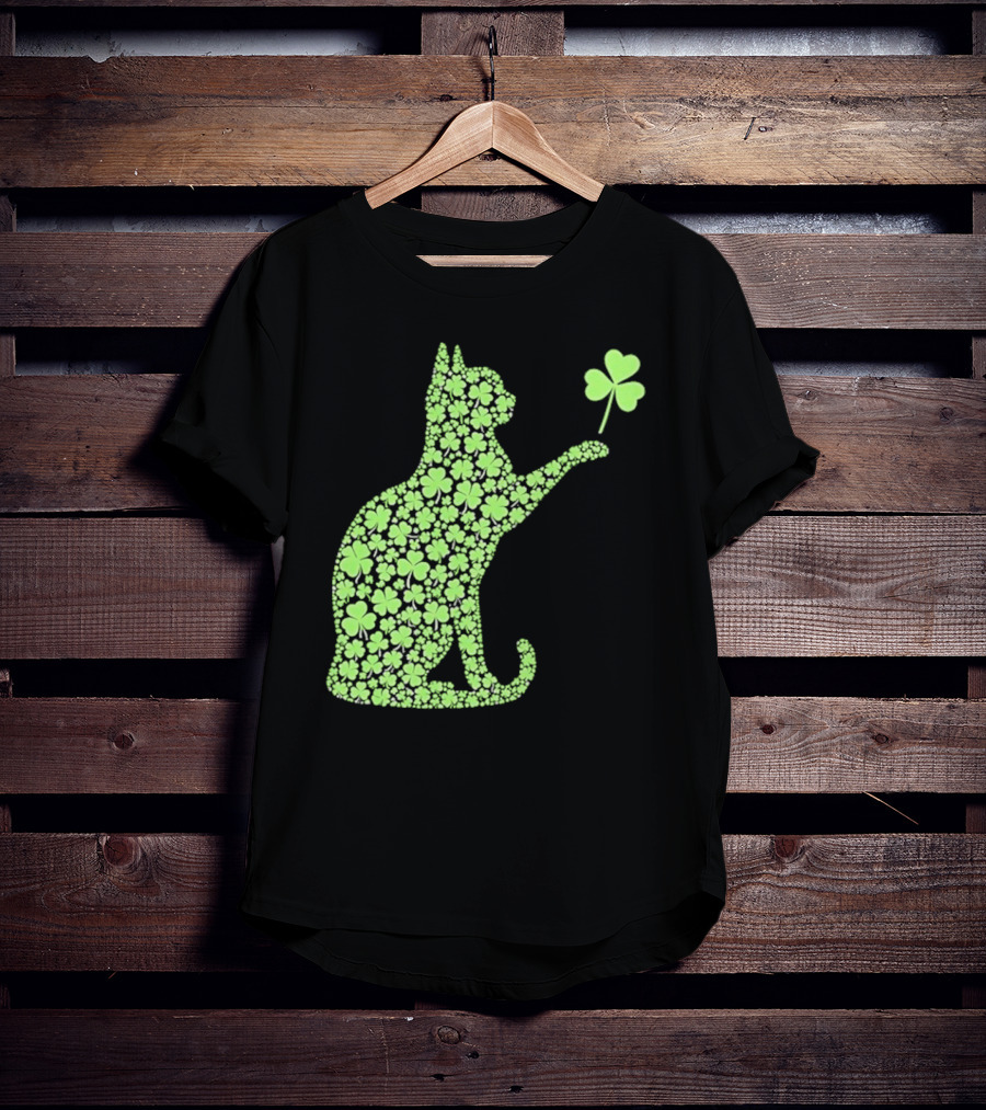 Funny St. Patrick’S Day Shamrock Cat Irish T-Shirt
