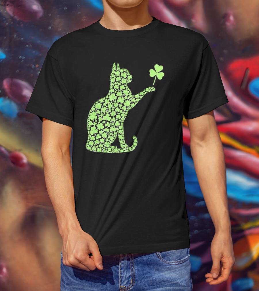 Funny St. Patrick’S Day Shamrock Cat Irish T-Shirt