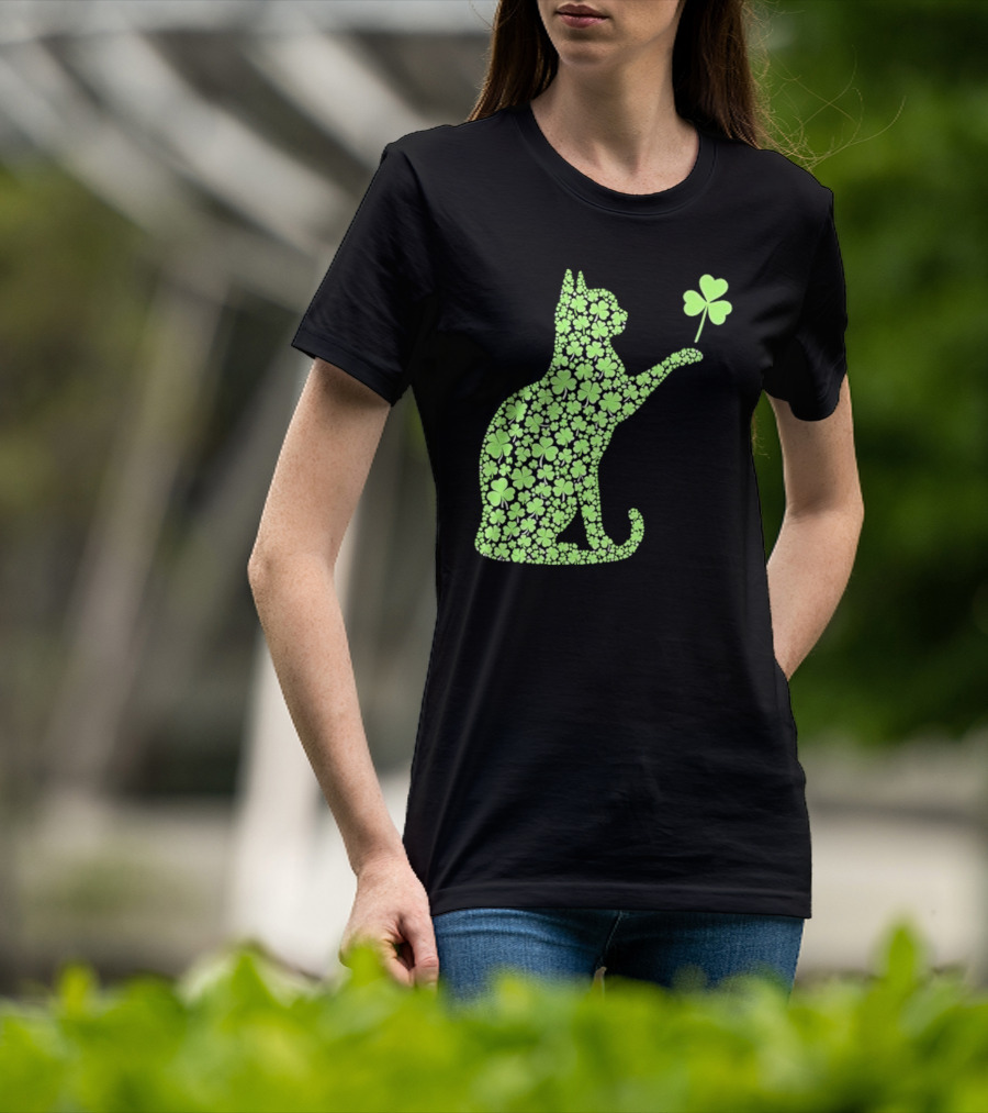 Funny St. Patrick’S Day Shamrock Cat Irish T-Shirt
