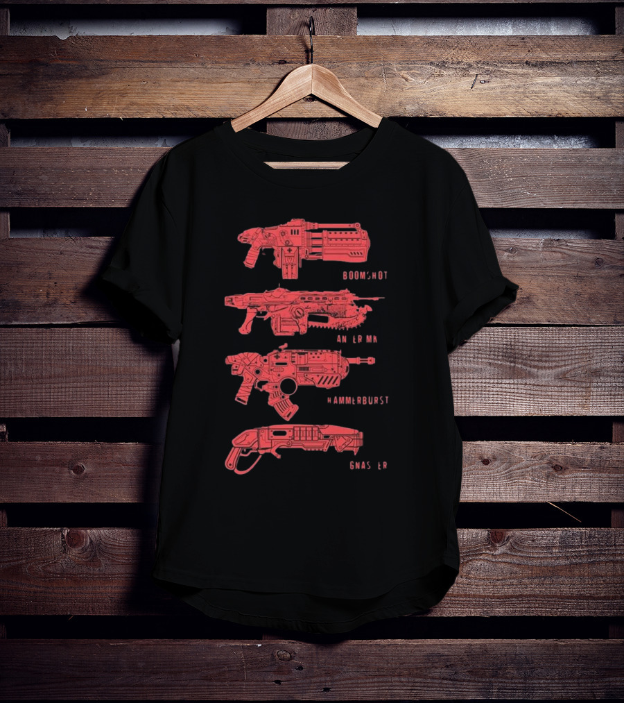 Gears Of War Boomshot Lancer Mk II Hammerburst Gnasher Weapon Stack T-Shirt