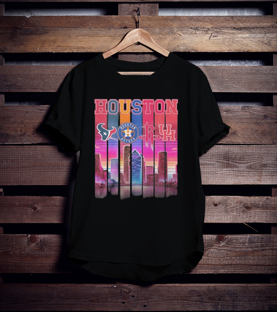 Houston Retro Skyline Texans Astros Rockets And Cougars T-Shirt
