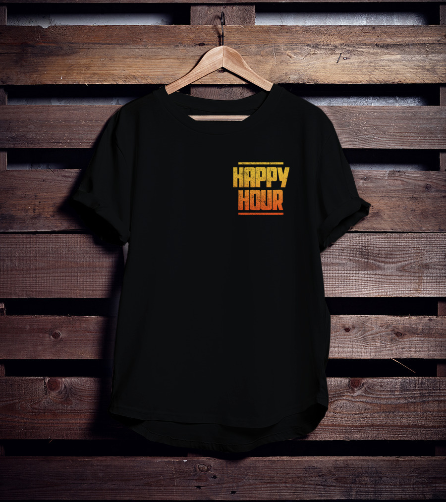HAPPY HOUR Vintage Distressed Typography Bold Yellow Orange Gradient T-Shirt