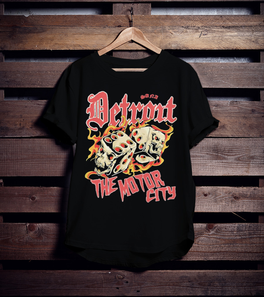 Sana Detroit The Motor City Flaming Skull Dice T-Shirt
