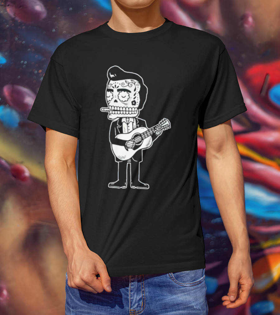 Stephen King Johnny Cash Calavera Gocco Skull Guitarist Figure T-Shirt