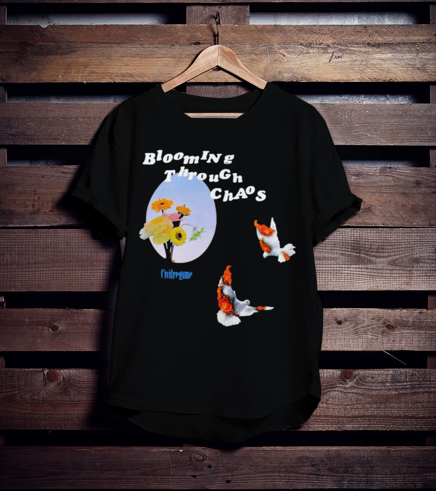 Blooming Through Chaos Civilregime Floral And Bird Motif T-Shirt