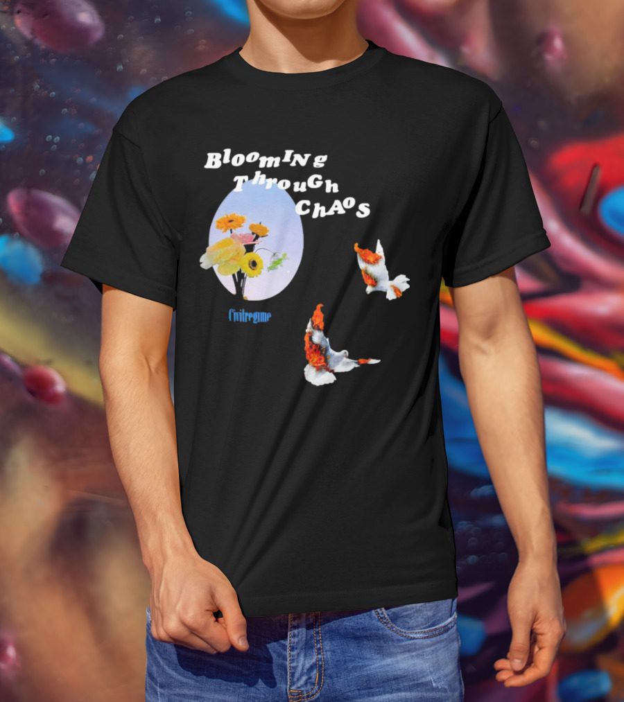 Blooming Through Chaos Civilregime Floral And Bird Motif T-Shirt