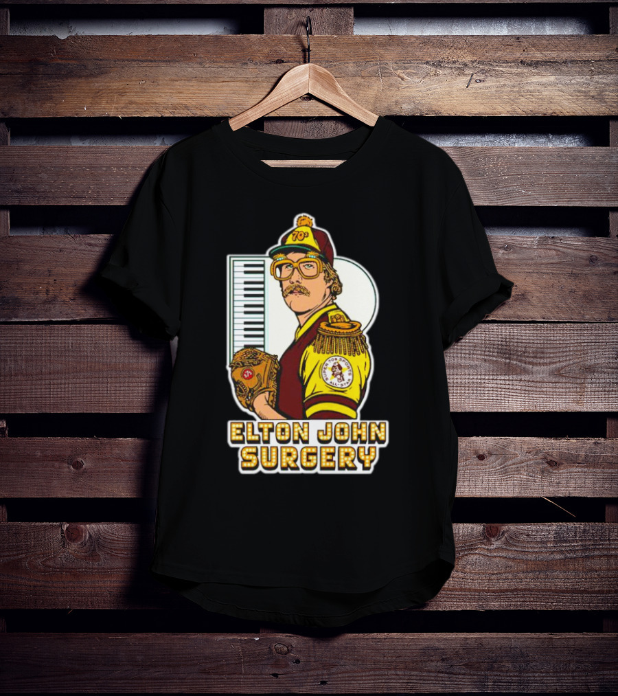 Elton John Surgery Baseball Player Keyboard 70s Patch T-Shirt