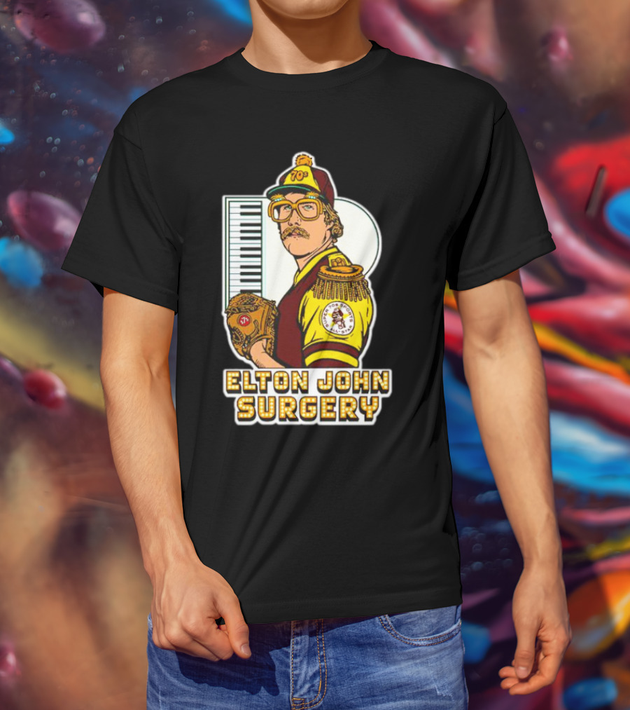 Elton John Surgery Baseball Player Keyboard 70s Patch T-Shirt