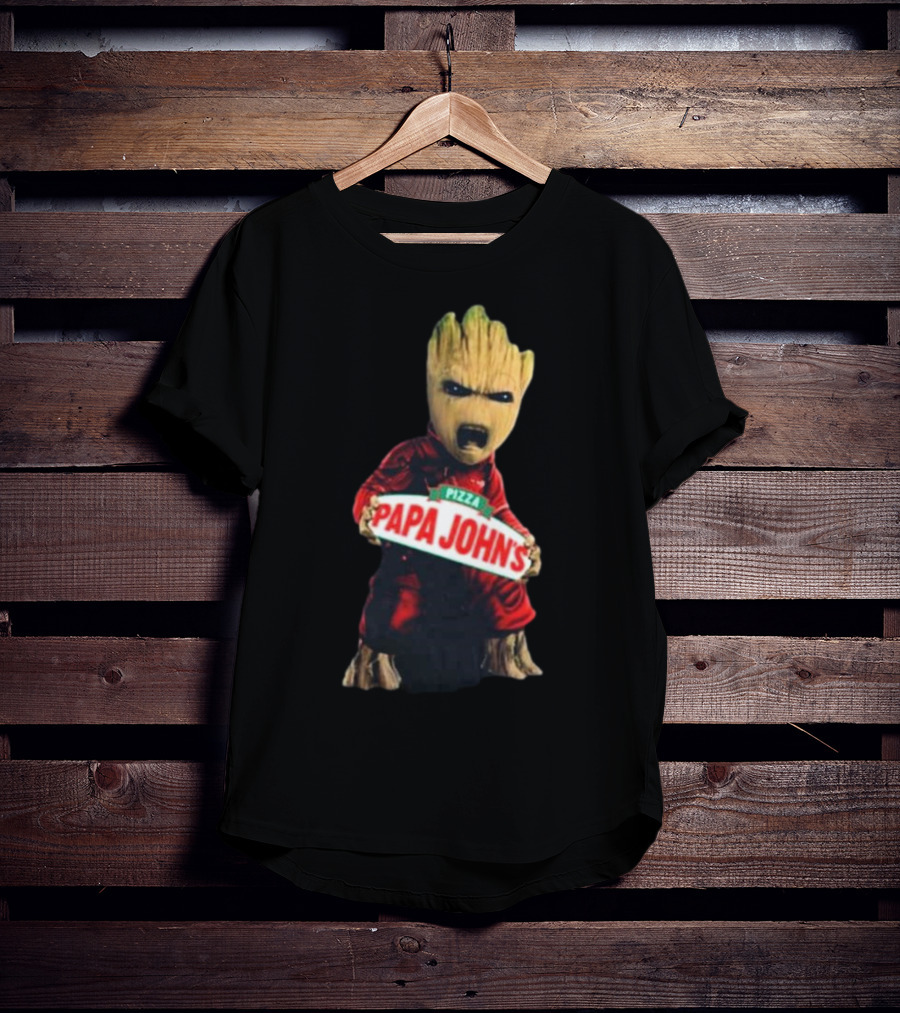 Baby Groot Holding Papa John’s Pizza Sign T-Shirt