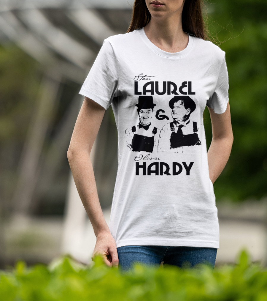 Stan Laurel And Oliver Hardy Black And White Classic Comedy Duo T-Shirt
