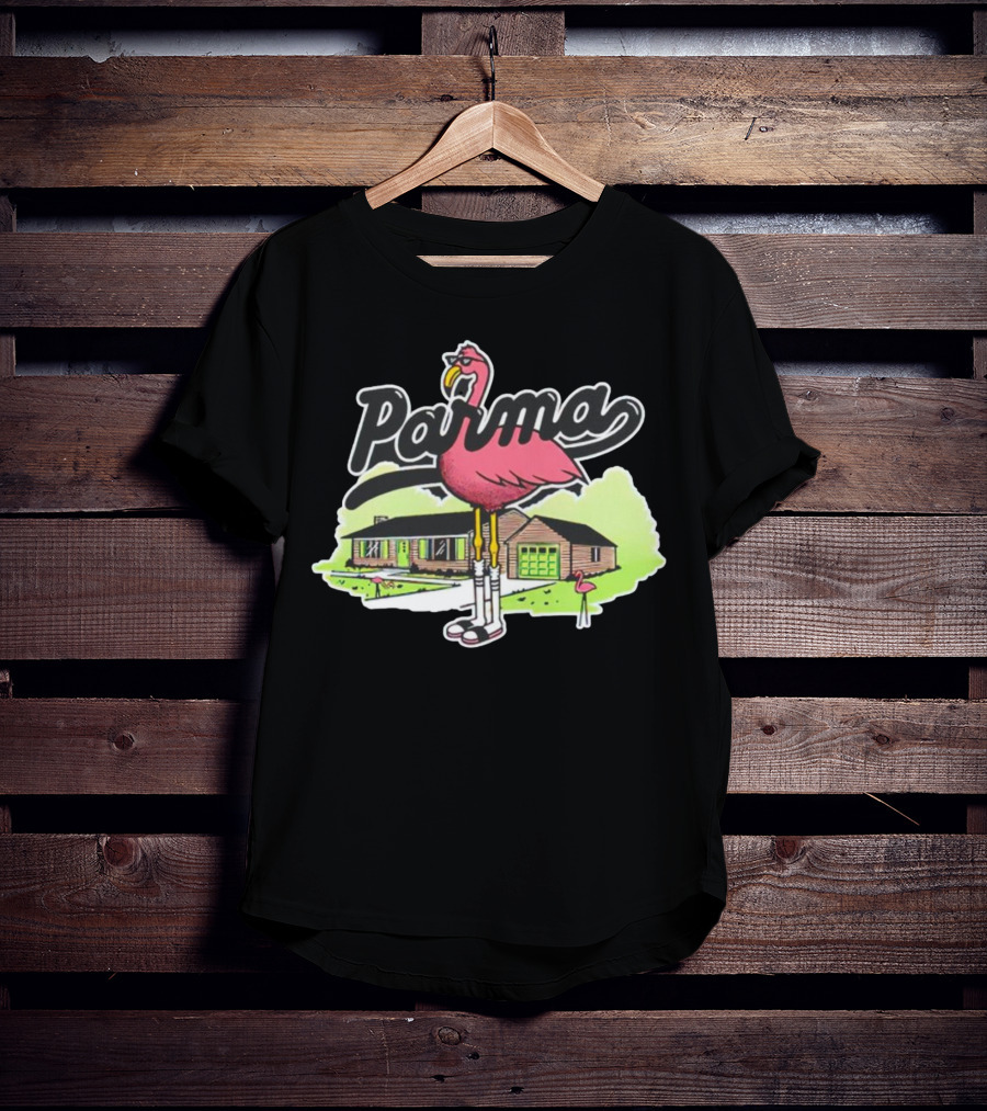 Parma Flamingo In Suburban Neighborhood Scene T-Shirt