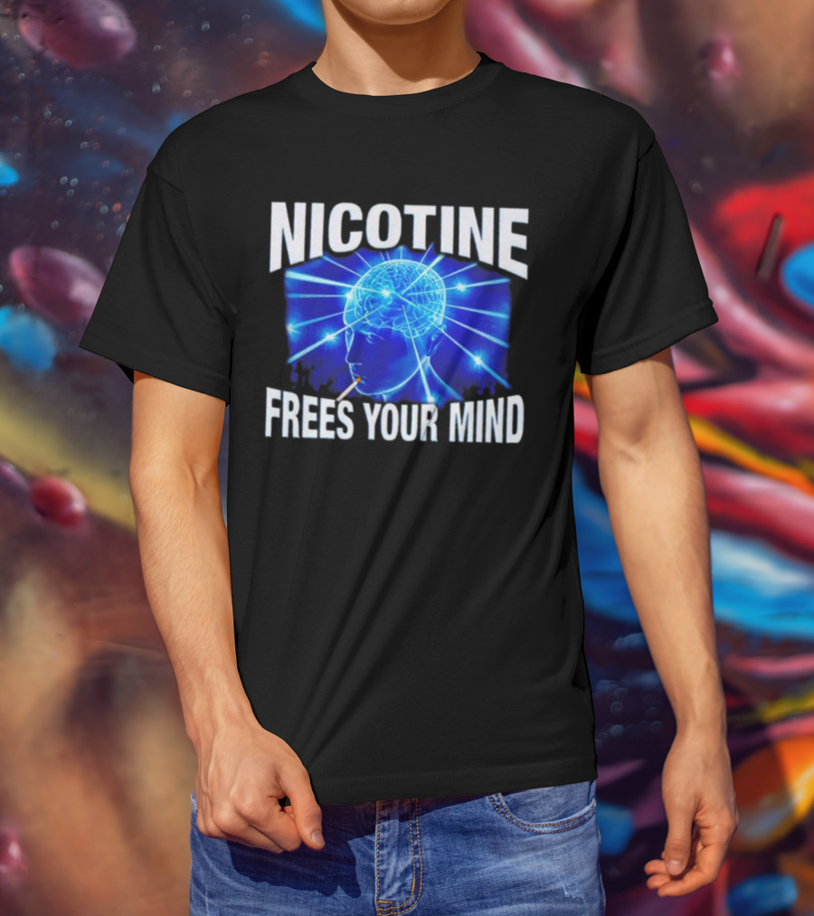 Nicotine Frees Your Mind Electric Brain Smoke Effect T-Shirt