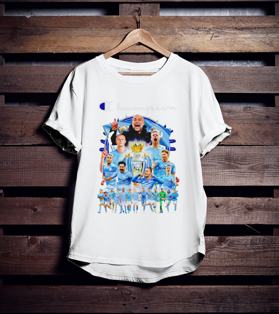 Manchester City Champion Team Celebration With Trophy And Players T-Shirt