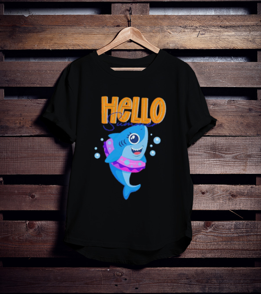 Hello Summer Shark With Swim Ring And Bubbles T-Shirt